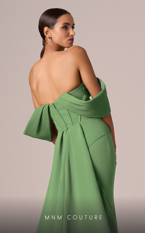 MNM Couture E0085 Green Off-Shoulder Mermaid Evening Gown