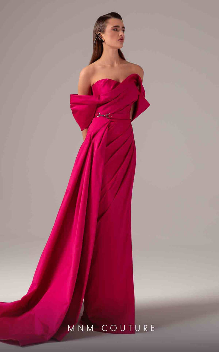 MNM Couture E0090 Pink Off-Shoulder Open Back Gown