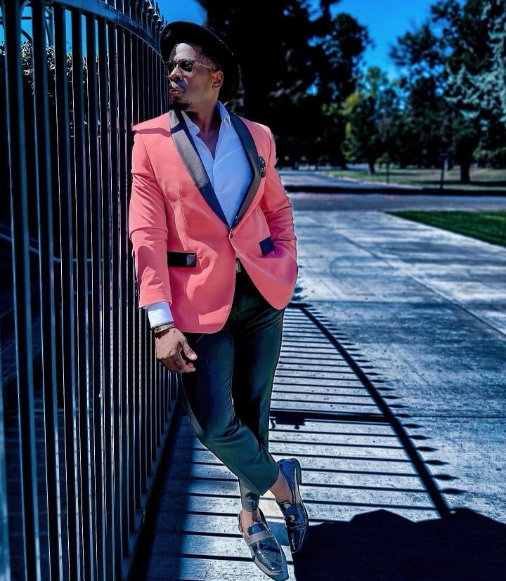 Men's Slim Fit Velvet Tuxedo Jacket in Mauve Coral Pink