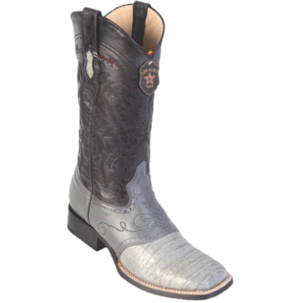 Men’s Los Altos Caiman Belly Boots With Saddle Wide Square Toe
