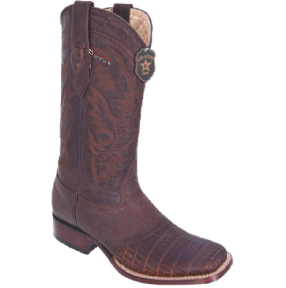 Men’s Los Altos Caiman Belly Boots With Saddle Wide Square Toe (Wide/D Width)
