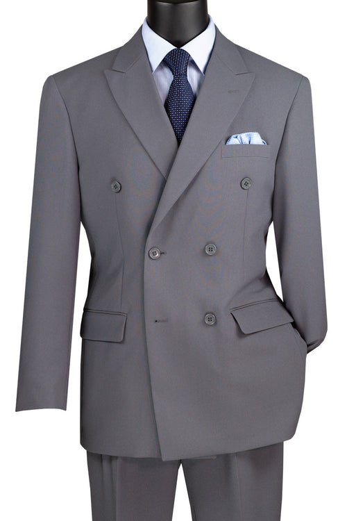 Mens Classic Double Breasted Poplin Suit in Navy Blue Blue by Vinci