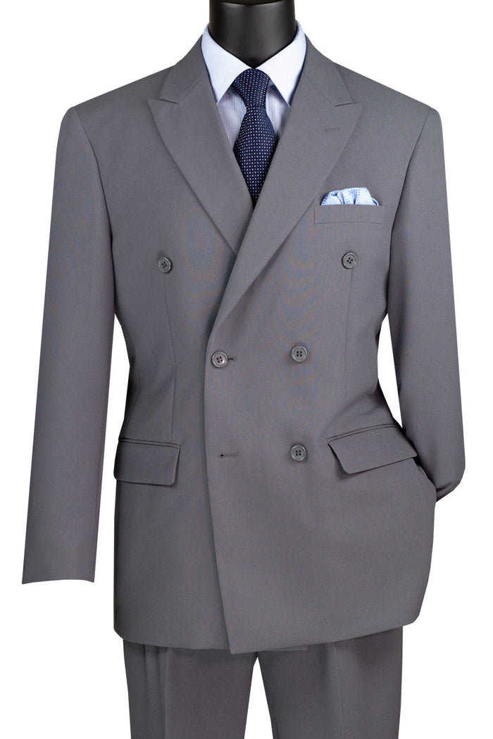 Mens Classic Double Breasted Poplin Suit in Navy Blue Blue by Vinci