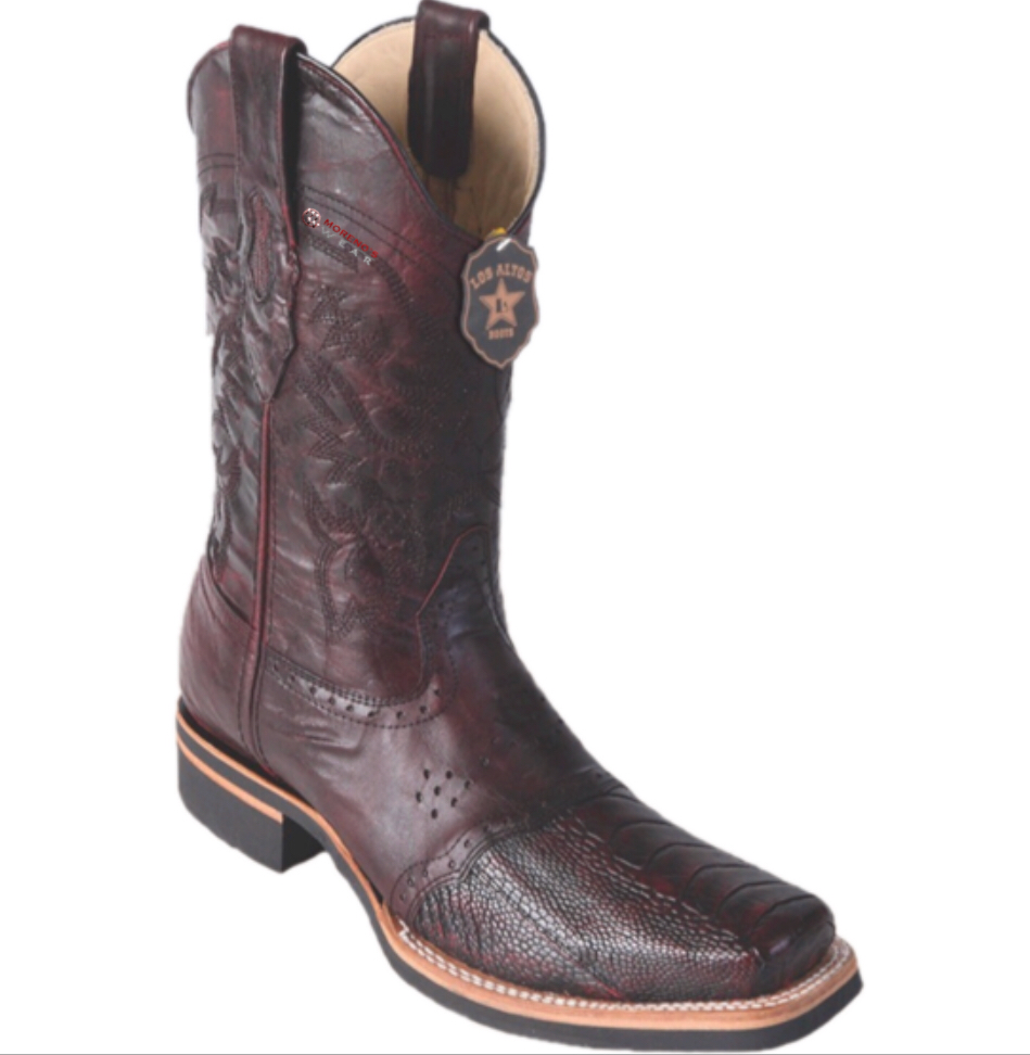 Men’s Los Altos Ostrich Leg Boots With Saddle Square Toe (Rubber Sole)