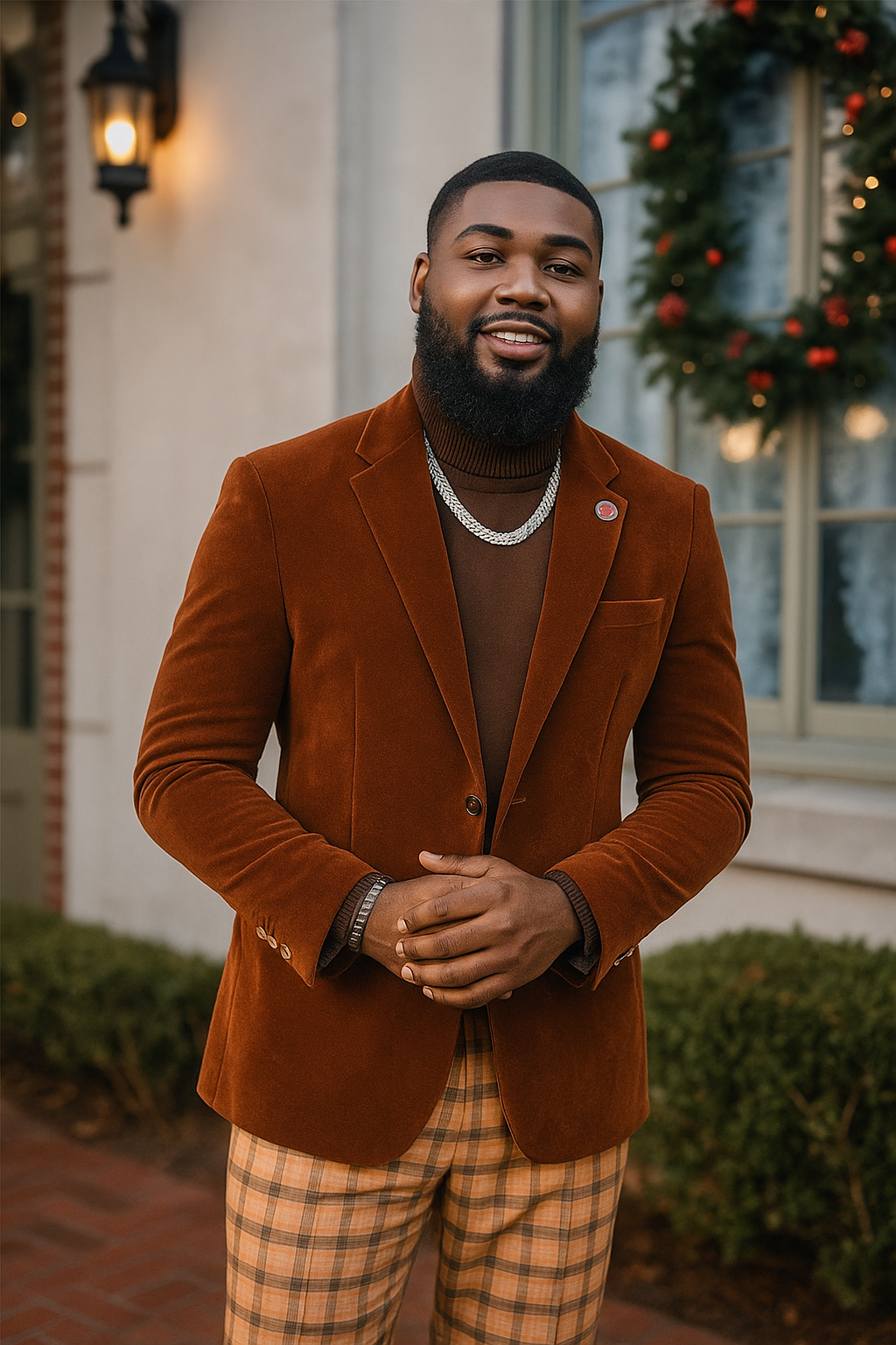 EJ Samuel - Modern Fit Velvet Blazer - Rust Light Brown Copper Color - 2-Button - Mens