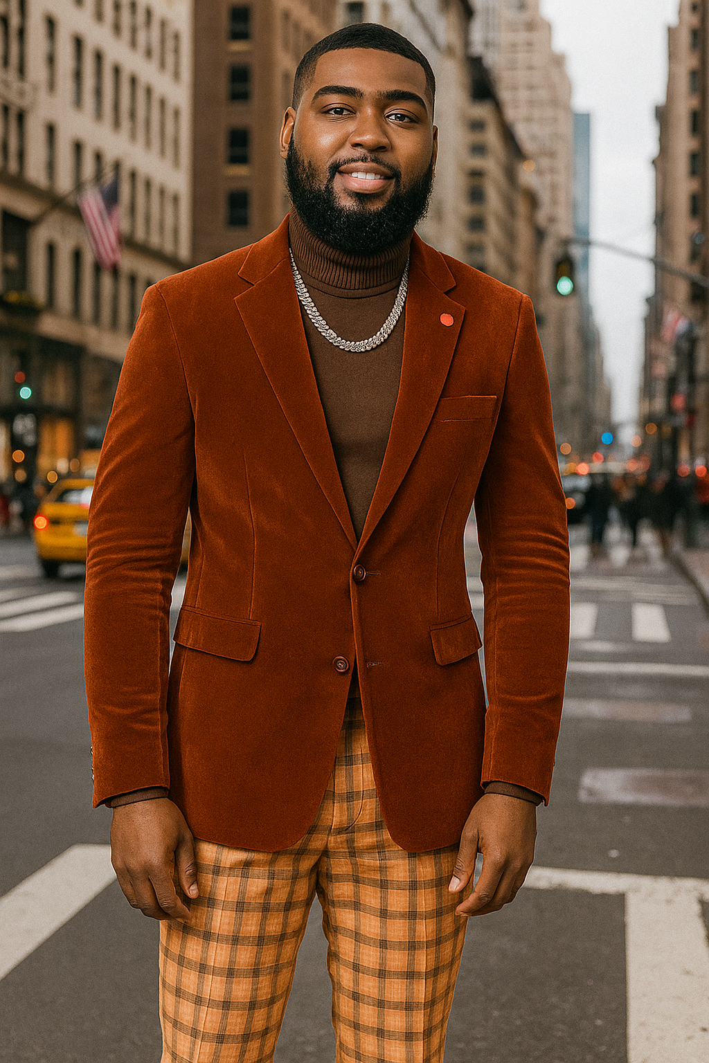 EJ Samuel - Modern Fit Velvet Blazer - Rust Light Brown Copper Color - 2-Button - Mens