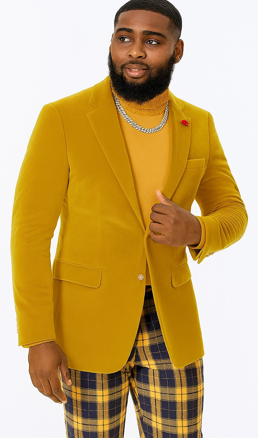 EJ Samuel Mustard Velvet Blazer: Modern Fit, 2-Button Look