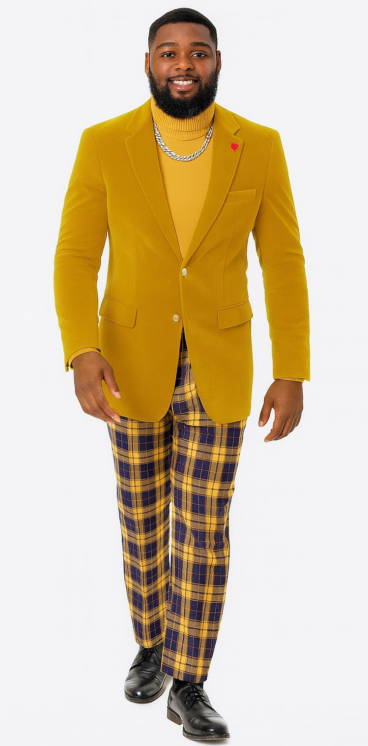 EJ Samuel Mustard Velvet Blazer: Modern Fit, 2-Button Look