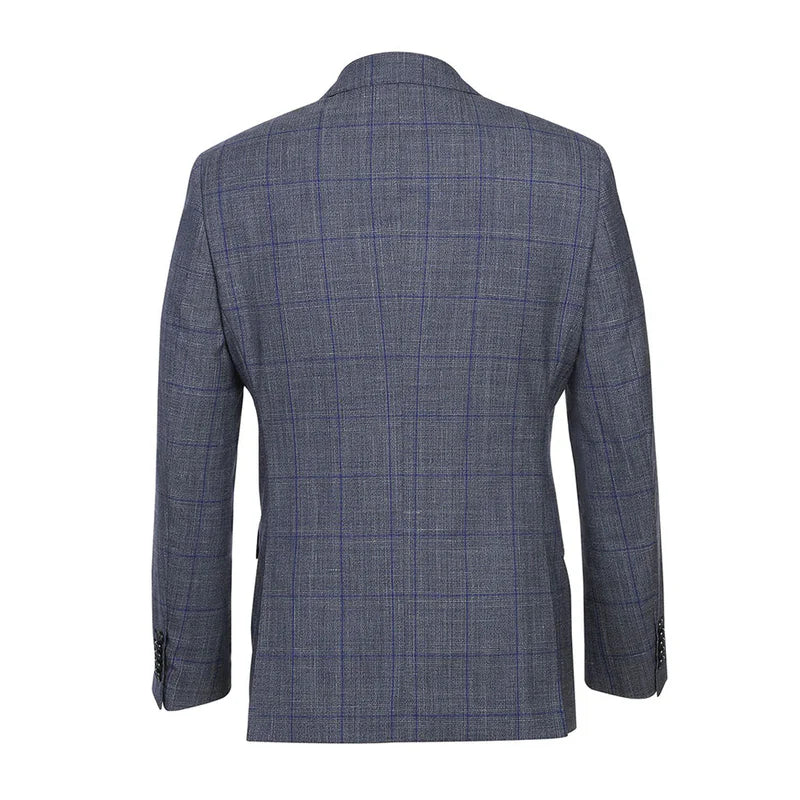 English Laundry 2-Piece Gray with Blue Windowpane Slim Fit Suit Wool Blend