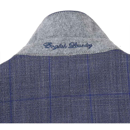 English Laundry 2-Piece Gray with Blue Windowpane Slim Fit Suit Wool Blend