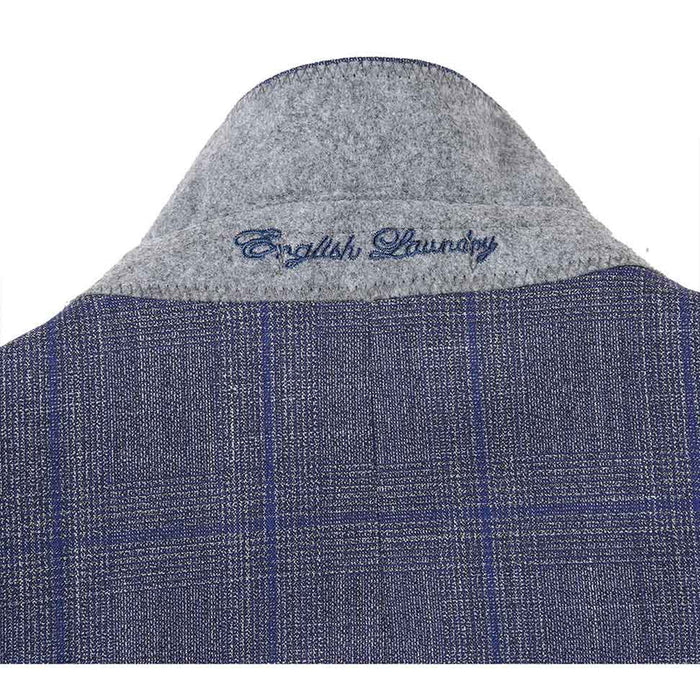 English Laundry 2-Piece Gray with Blue Windowpane Slim Fit Suit Wool Blend
