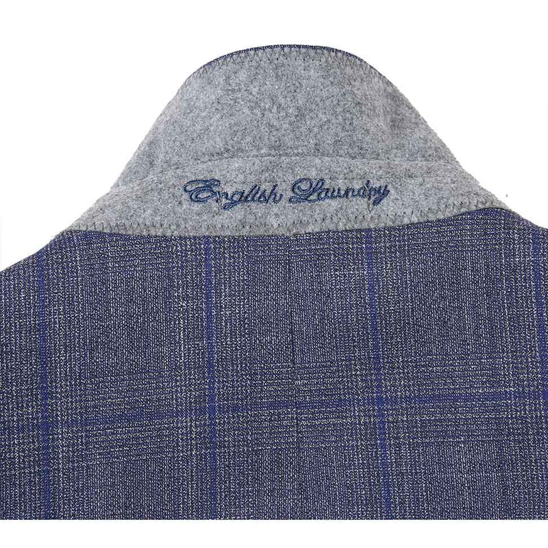English Laundry 2-Piece Gray with Blue Windowpane Slim Fit Suit Wool Blend