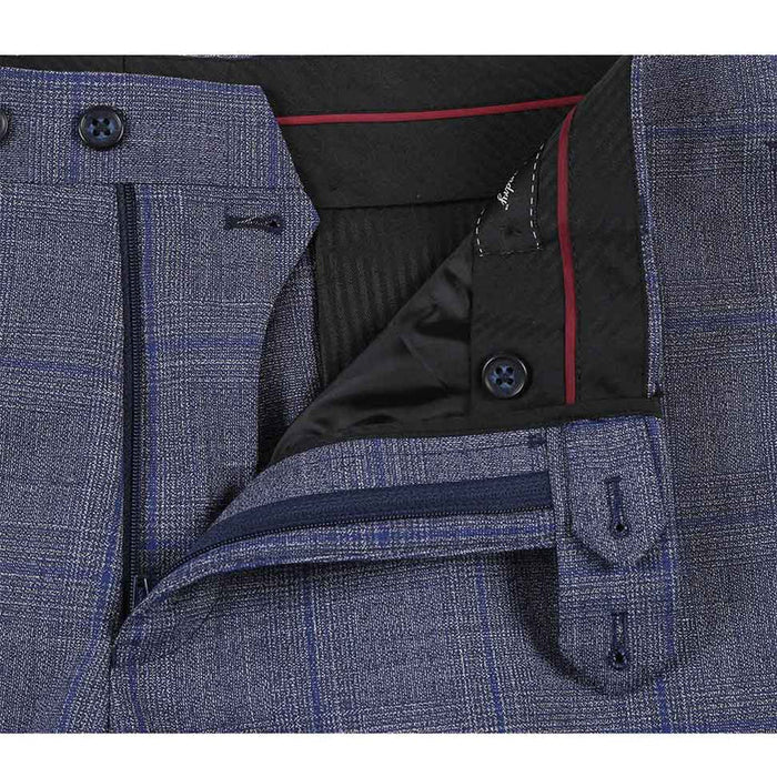English Laundry 2-Piece Gray with Blue Windowpane Slim Fit Suit Wool Blend