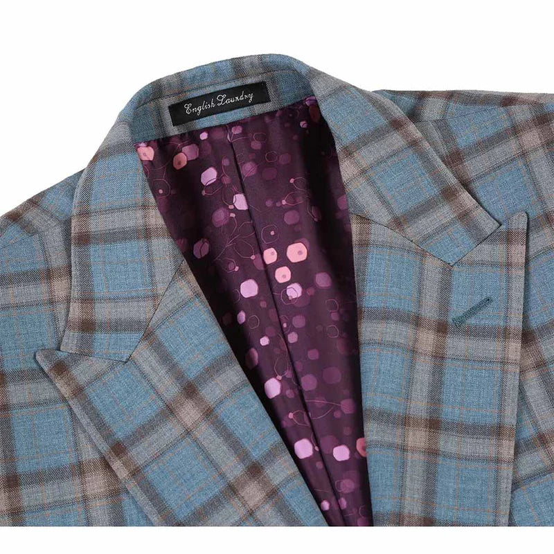 English Laundry 2-Piece Light Gray with Bronze Stereoscopic-Grid Slim Fit Suit Wool Blend