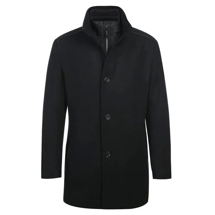 English Laundry Blue Tone-on-tone Glen Plaid Slim Fit Wool Blend Short Coat with Detachable Full Zipper