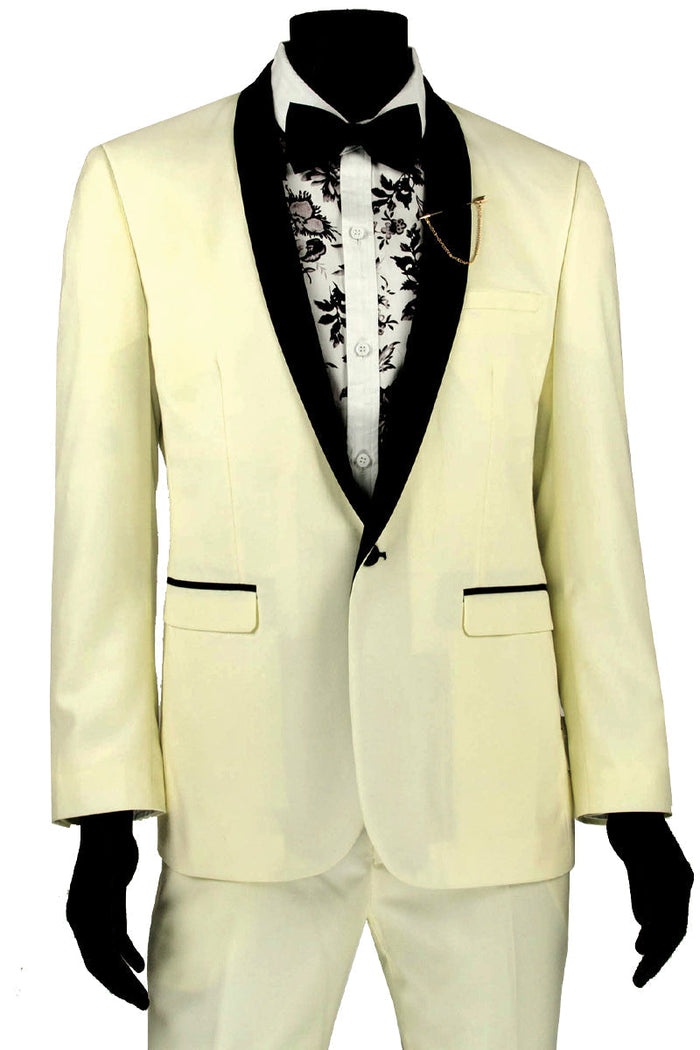 Mens Modern Notch Velvet Tuxedo in Black by Vinci