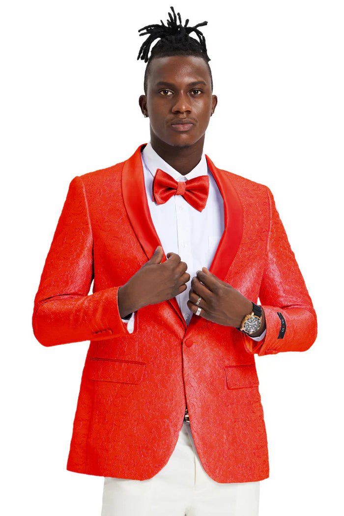 Men’s Slim Fit Tonal Paisley Tuxedo Jacket in Red for Wedding & Prom by USA Men's Outlet