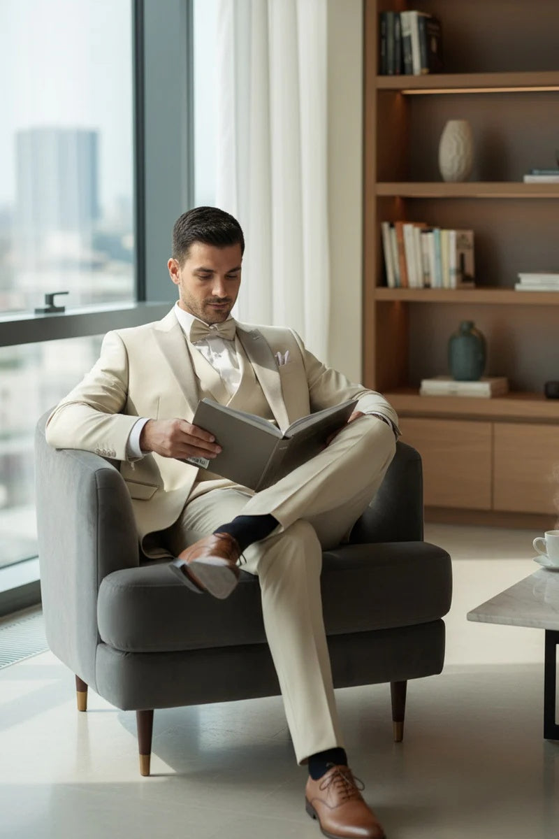 Ecru 1-Button Peak Tuxedo