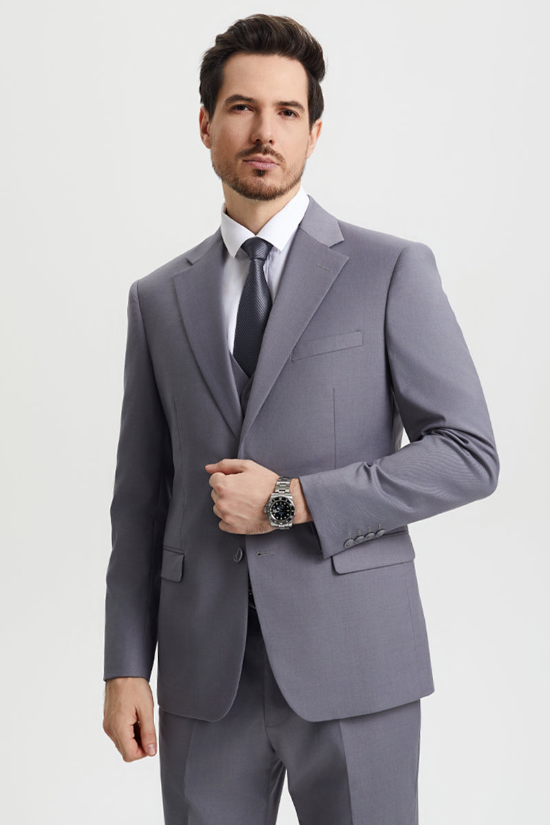 Men's Two Button Vested Stacy Adams Basic Designer Suit in Medium Grey ...