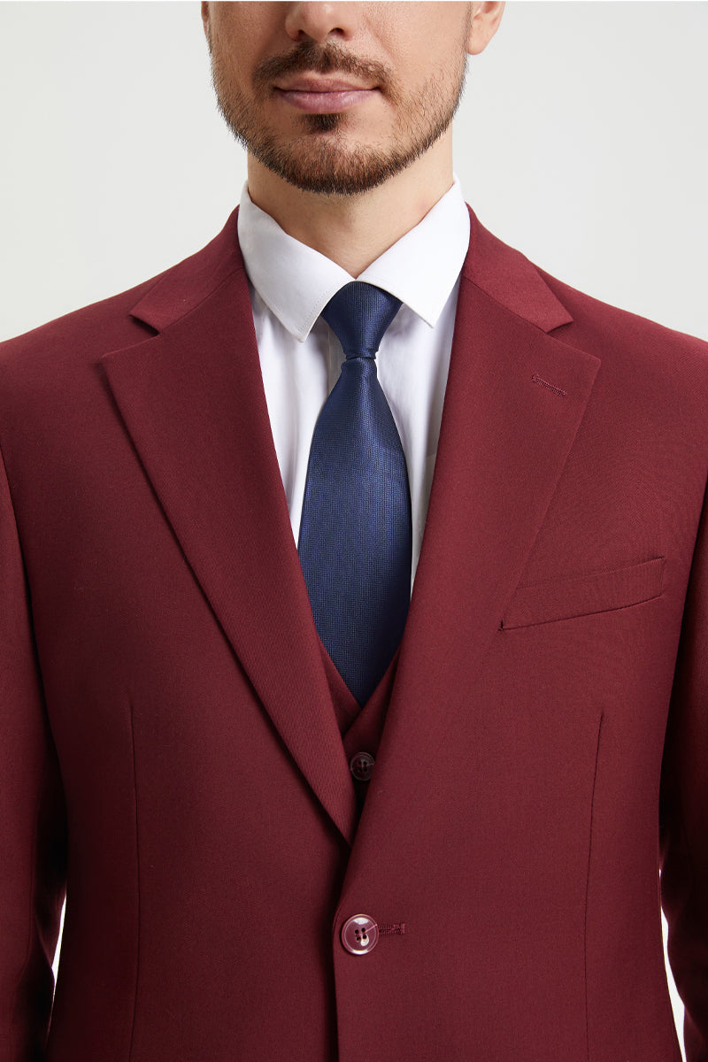 Men's Two Button Vested Stacy Adams Basic Designer Suit in Burgundy