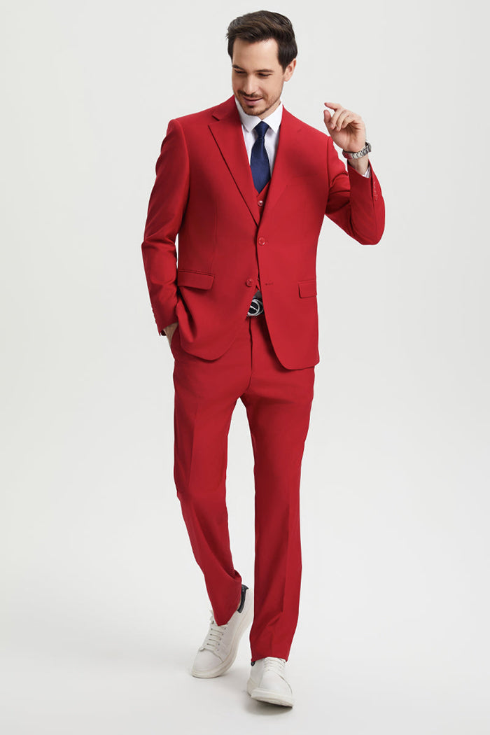 Men's Two Button Vested Stacy Adams Basic Designer Suit in Red