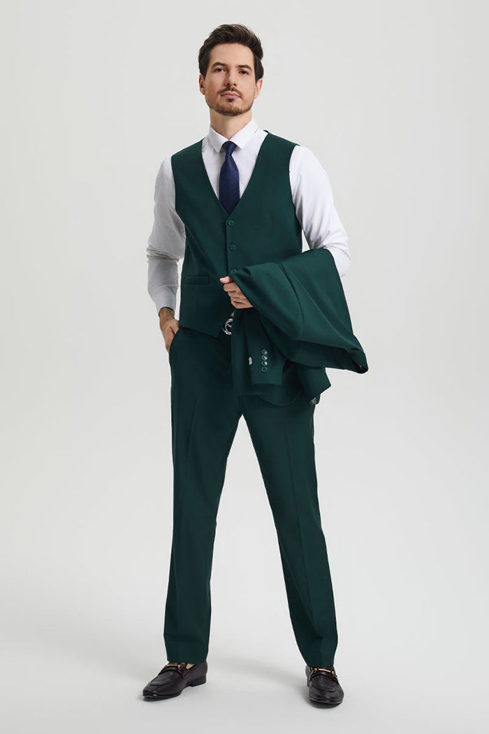 Men's Two Button Vested Stacy Adams Basic Designer Suit in Hunter Green