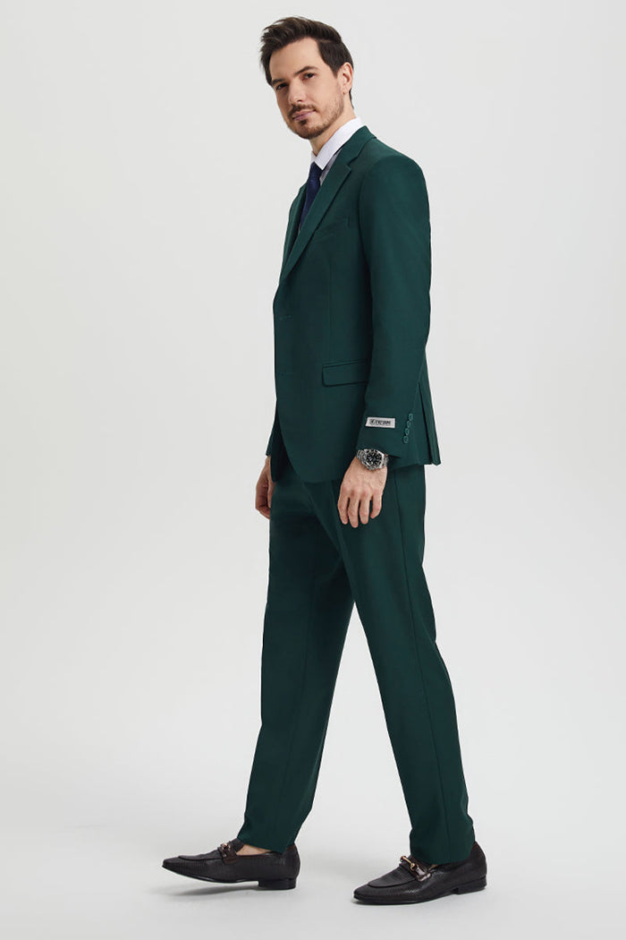 Men's Two Button Vested Stacy Adams Basic Designer Suit in Hunter Green