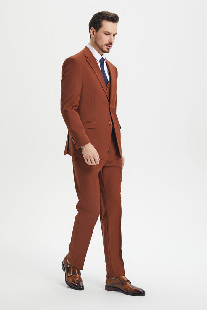 Men's Two Button Vested Stacy Adams Basic Designer Suit in Brown Rust
