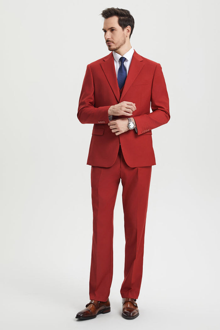 Men's Two Button Vested Stacy Adams Basic Designer Suit in Brick