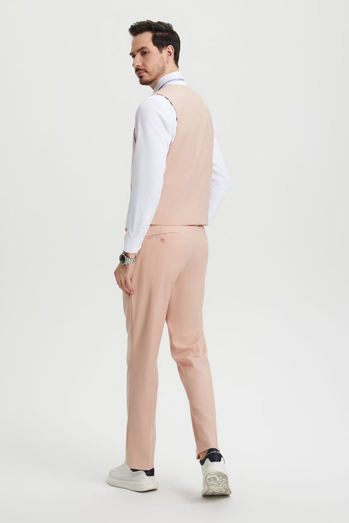 Men's Vested One Button Peak Lapel Stacy Adams Designer Suit in Blush Pink