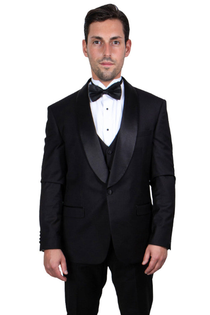 Stacy Adams Men's Black Tux with Shawl Lapel & Single Button Vest