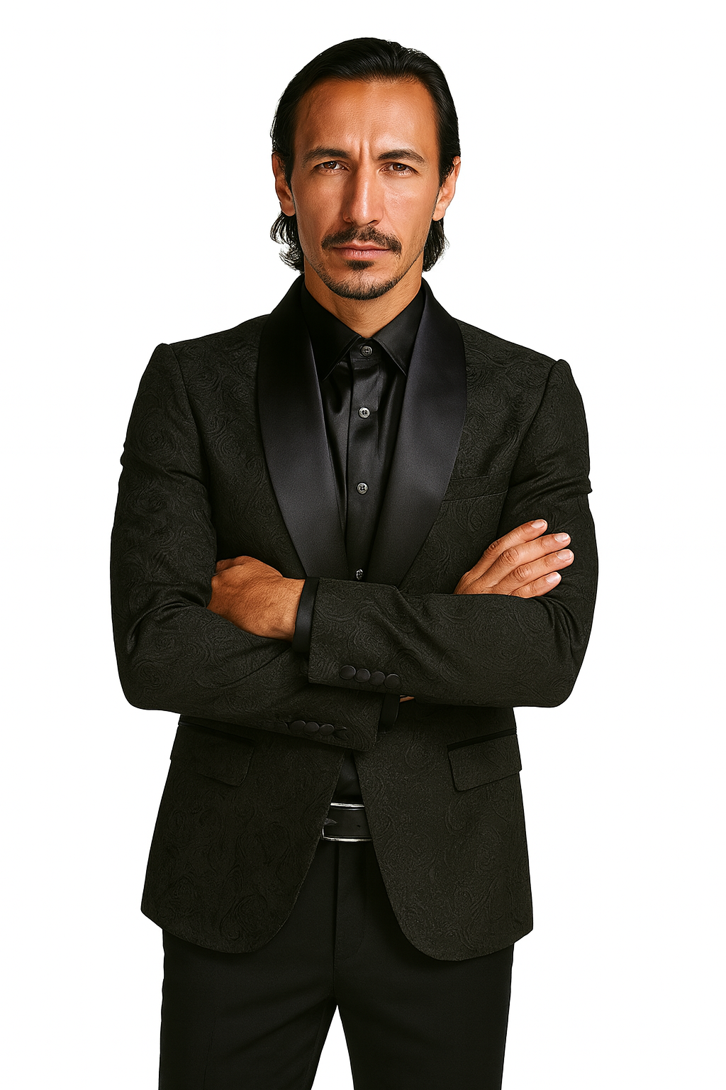 Black Prom Tuxedo Suit - Black Wedding Suit - Men's Slim Fit Wedding & Prom Tonal Paisley Tuxedo Jacket