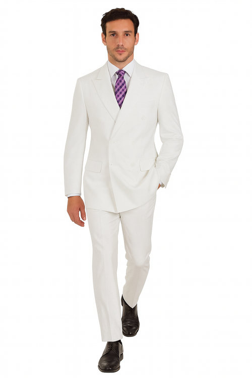 Mens Classic Double Breasted Poplin White Suit