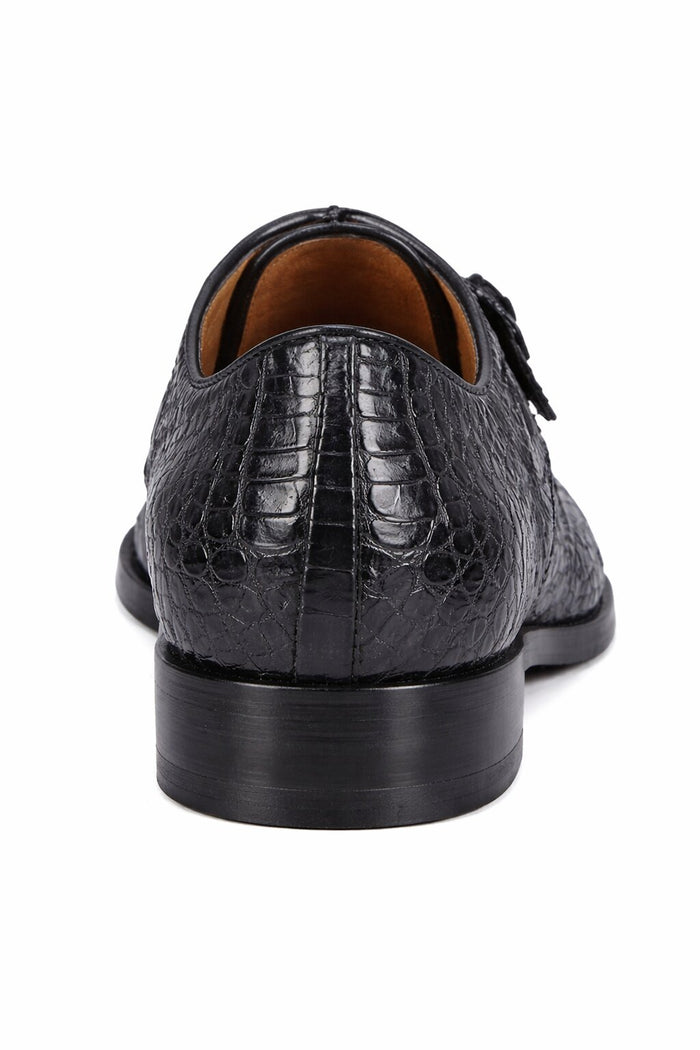 Men’s Navy Genuine Crocodile and Calfskin Leather Slip-On Dress Shoes