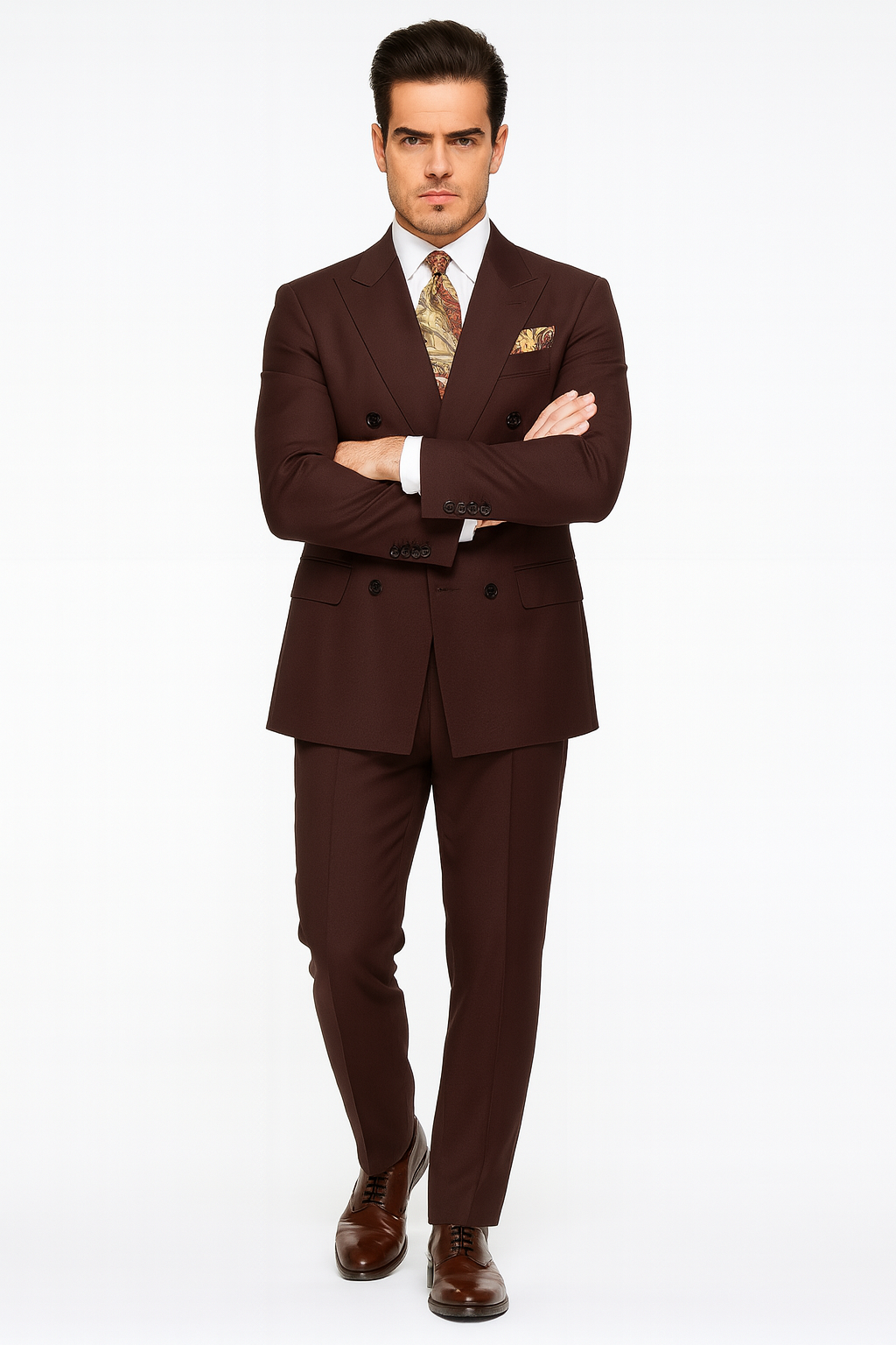 Double Breasted Suits - Vested Suits - Solid Brown Suit - Vested 3 Piece Modern Fit Suit
