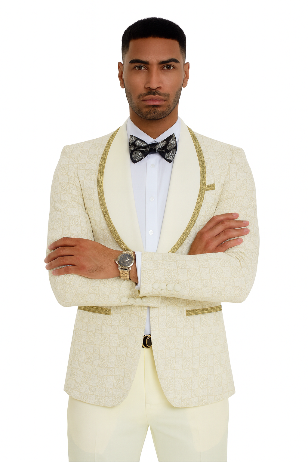 2026 Ivory and Gold 2pc Men's Suit by Tazzio