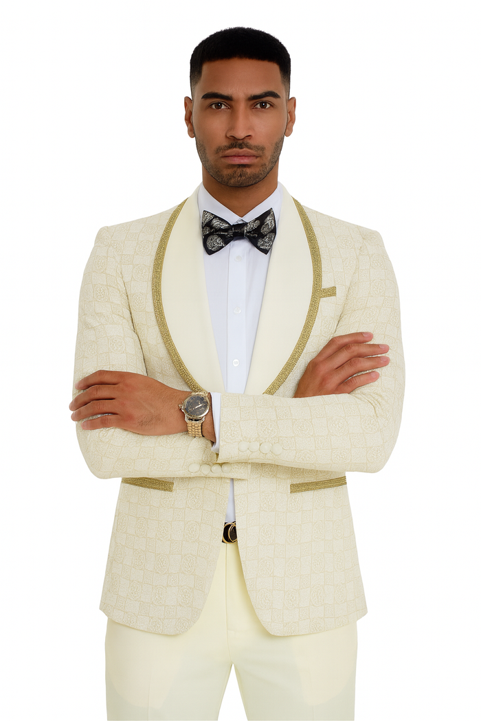 2026 Ivory and Gold 2pc Men's Suit by Tazzio