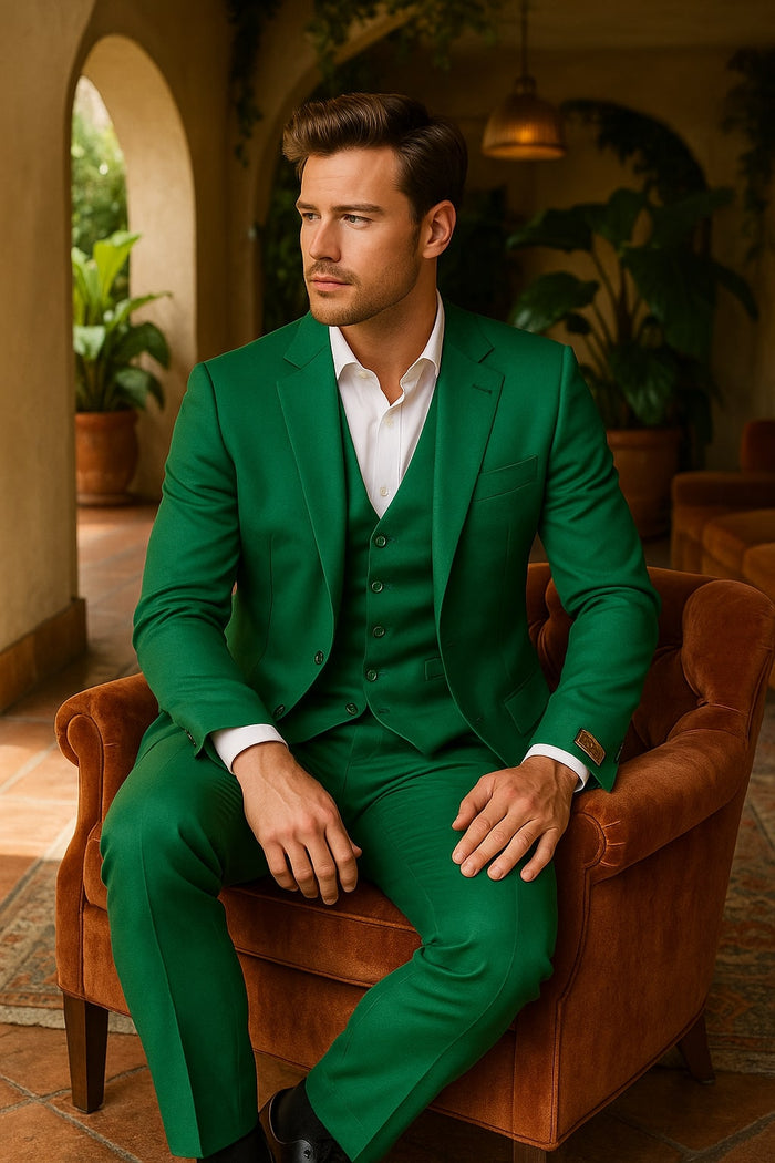Mens Emerald Green 3-Piece Suit - Slim Fit Wedding and Formal Suit by Alberto Nardoni USA Men's Outlet