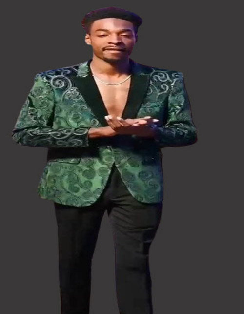 Mens Emerald Green Paisley Blazer With Black Lapel - Velvet Fabric Wedding Tuxedo Dinner Jacket by USA Men's Outlet