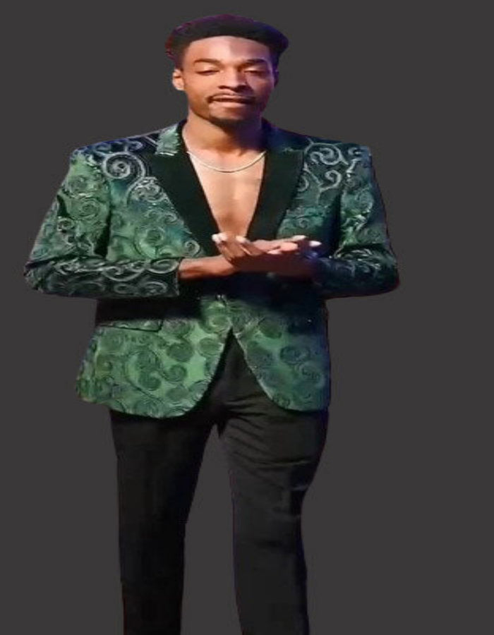 Mens Emerald Green Paisley Blazer With Black Lapel - Velvet Fabric Wedding Tuxedo Dinner Jacket by USA Men's Outlet