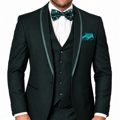 3-Piece Hunter Tuxedo with Bow Tie and Flat Front Pants - Hunter