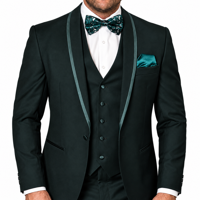 3-Piece Hunter Tuxedo with Bow Tie and Flat Front Pants - Hunter