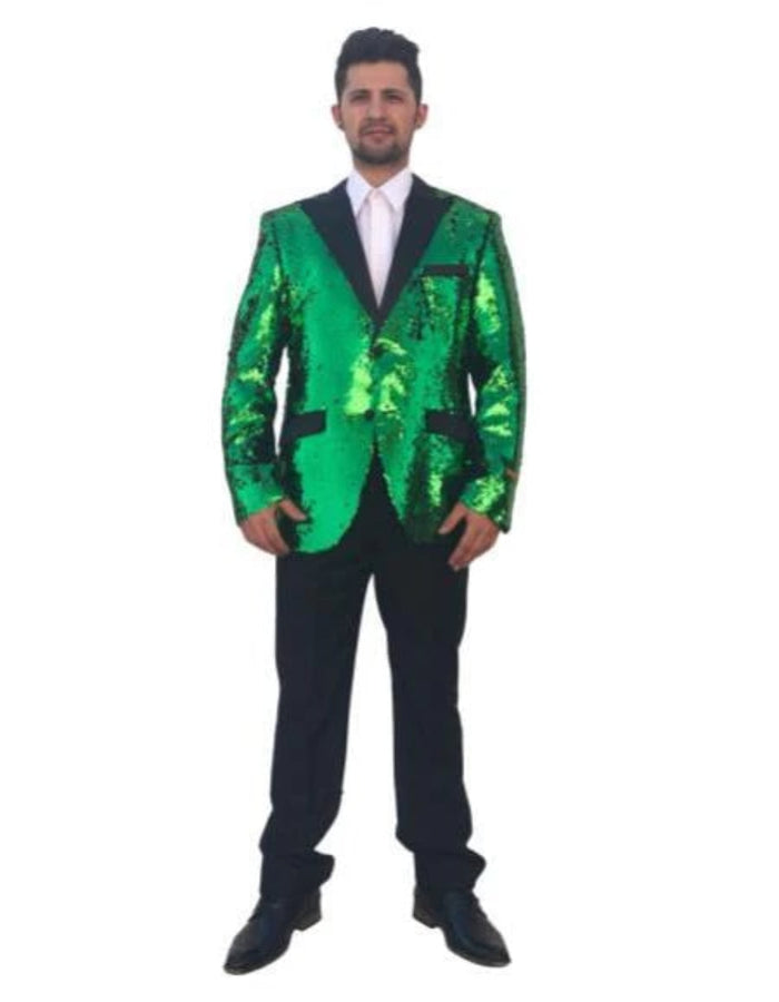 Mardi Gras Outfit - Mardi Gras Blazer For Men in Color Green in Sequin Fabric by Menssuitsatlantain