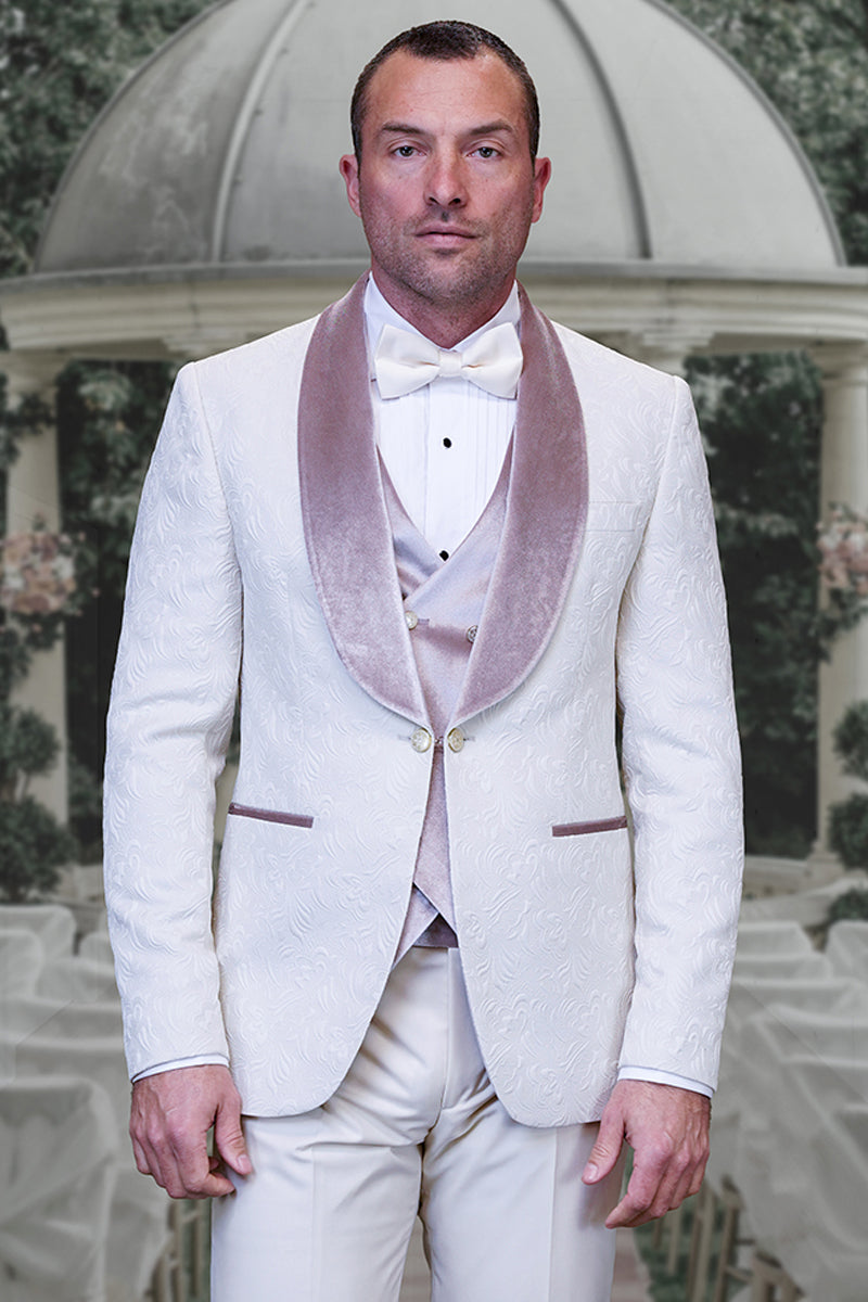 Men's Ivory Paisley Tuxedo with Velvet Details