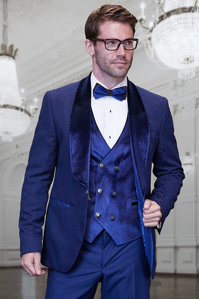 Men's Sapphire Blue Paisley Tuxedo & Vest