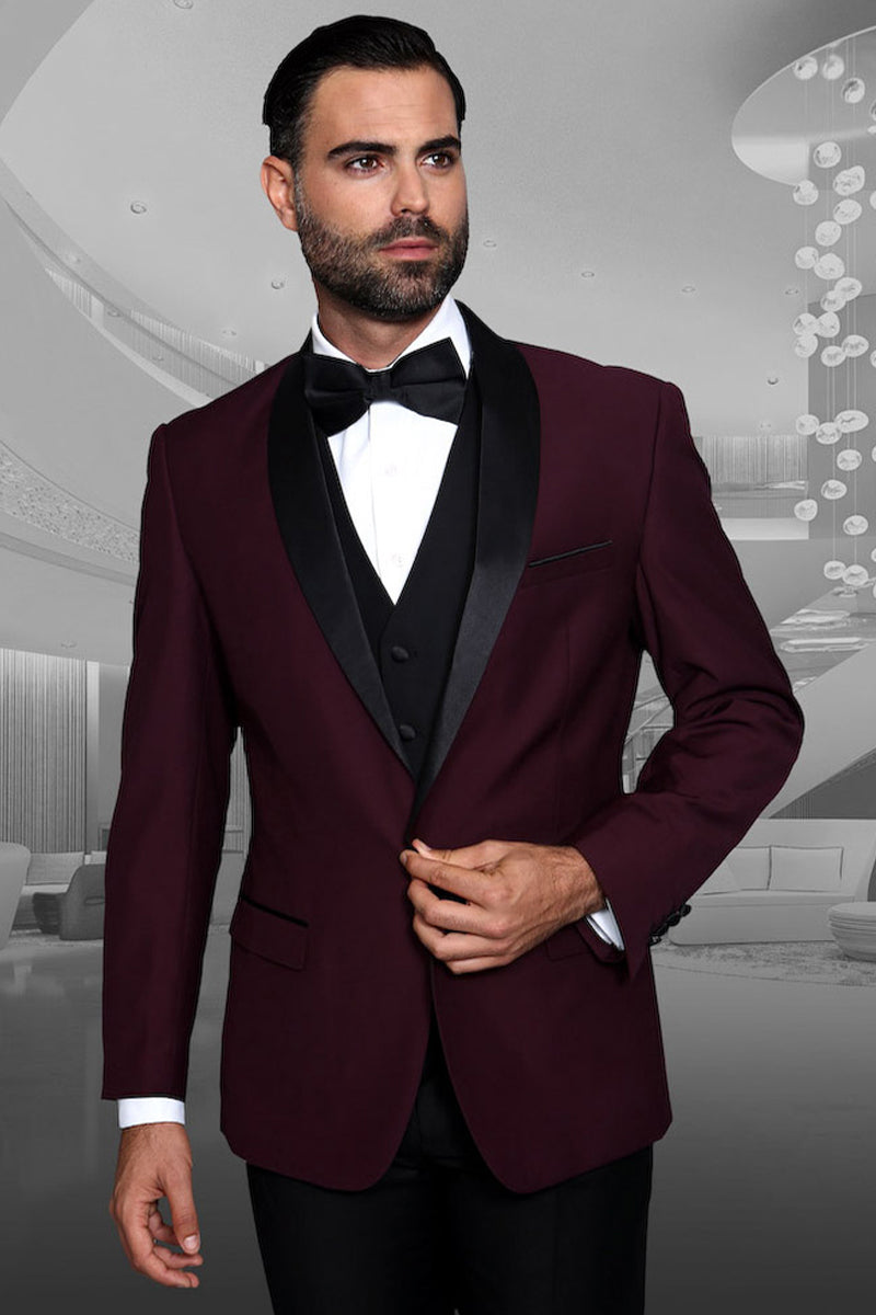 Men's Burgundy Vested Dinner Jacket by Statement Suits