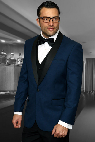 Men's Indigo Blue Vested Dinner Jacket for Weddings