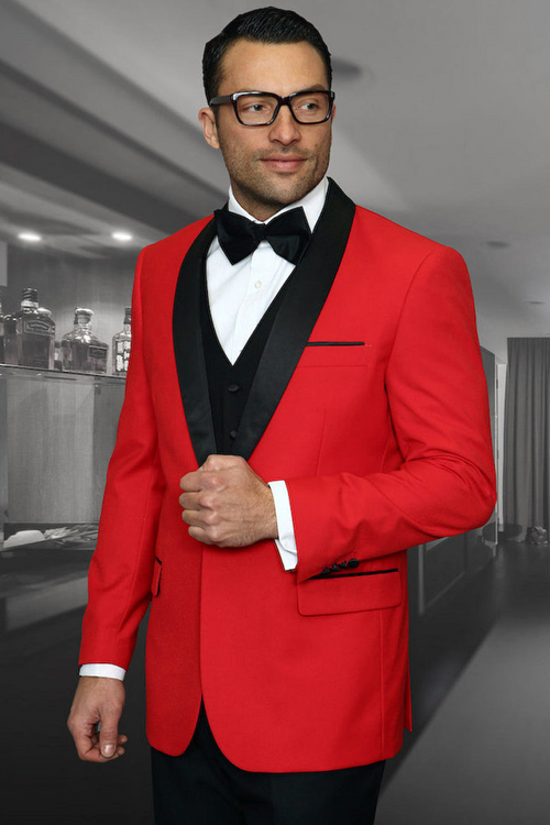Men's Red Vested Tuxedo for Formal Events
