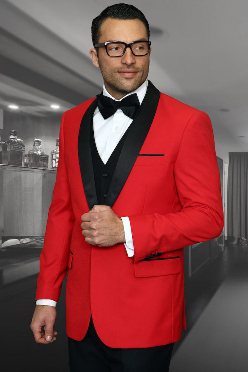 Men's Red Vested Tuxedo for Formal Events