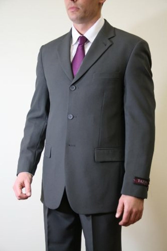 Men's Basic Three Button Poplin Suit in Dark Grey by Tazzio